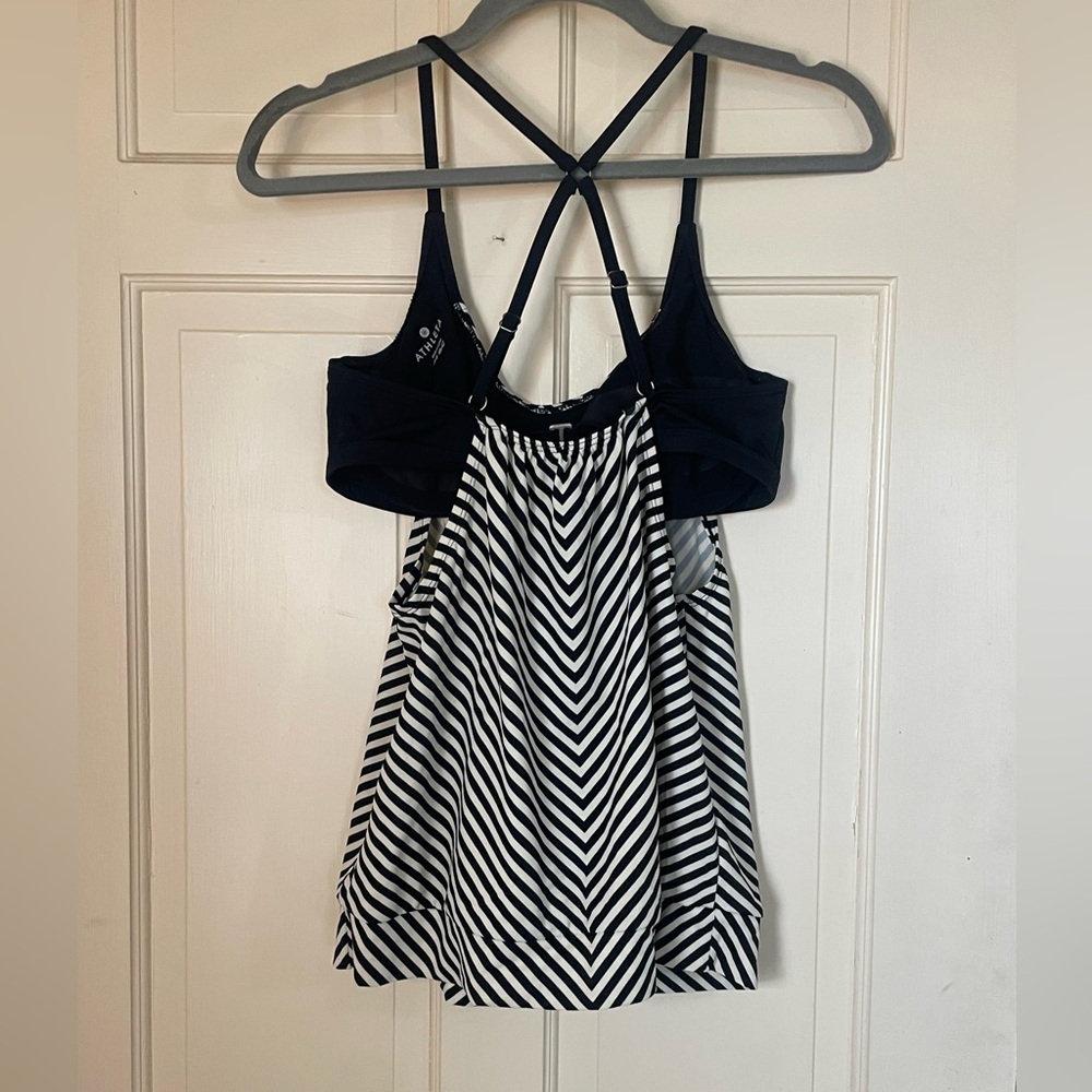 ATHLETA 34 B/C Slash Stripe Blousy Tankini SWIM Top Black White Striped Suit - Picture 5 of 7